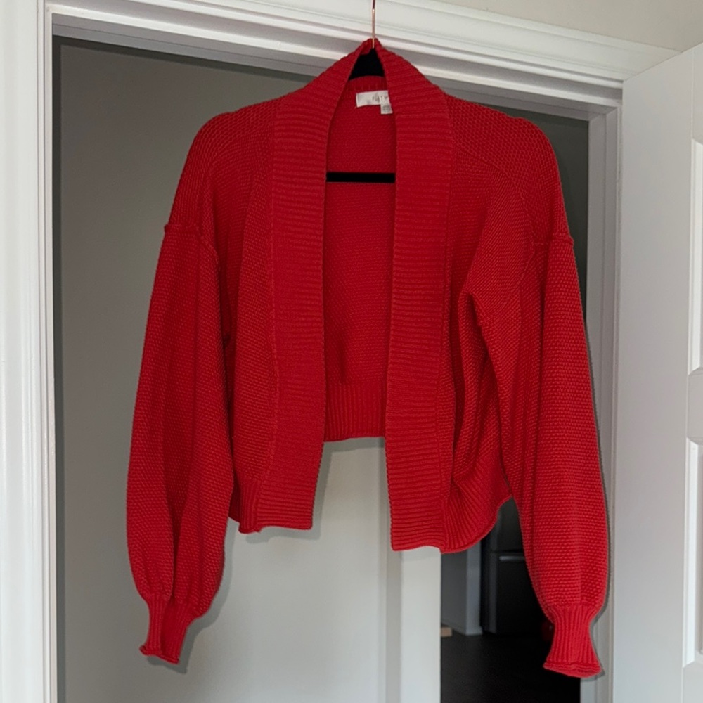 Chic Red Cropped Cardigan